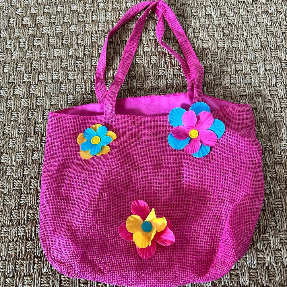 Girls pink flower beach pool tote bag
